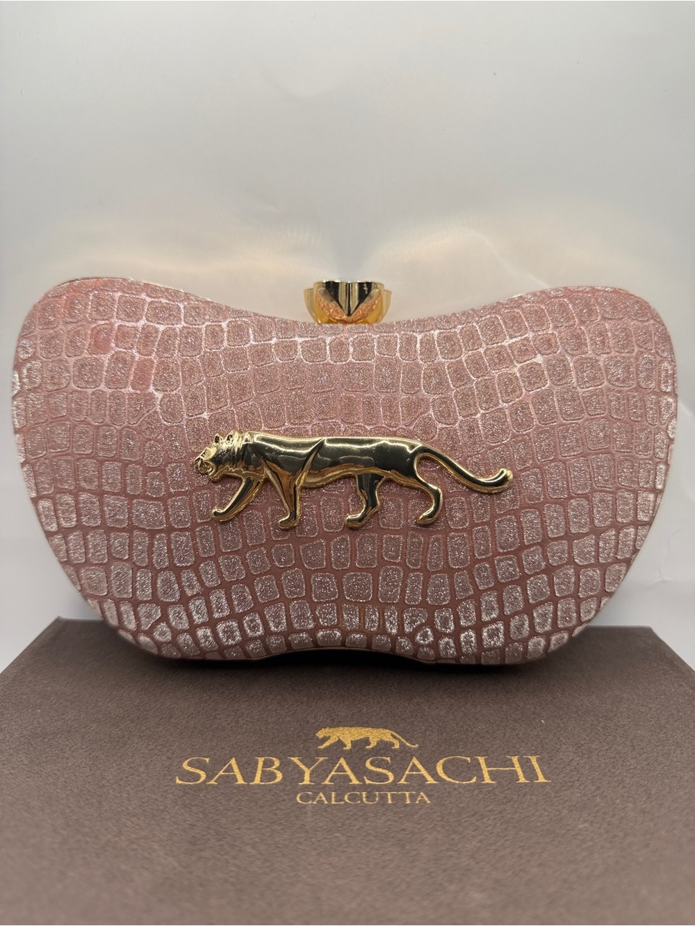 Blush Pink Embossed Tiger Motif Clutch